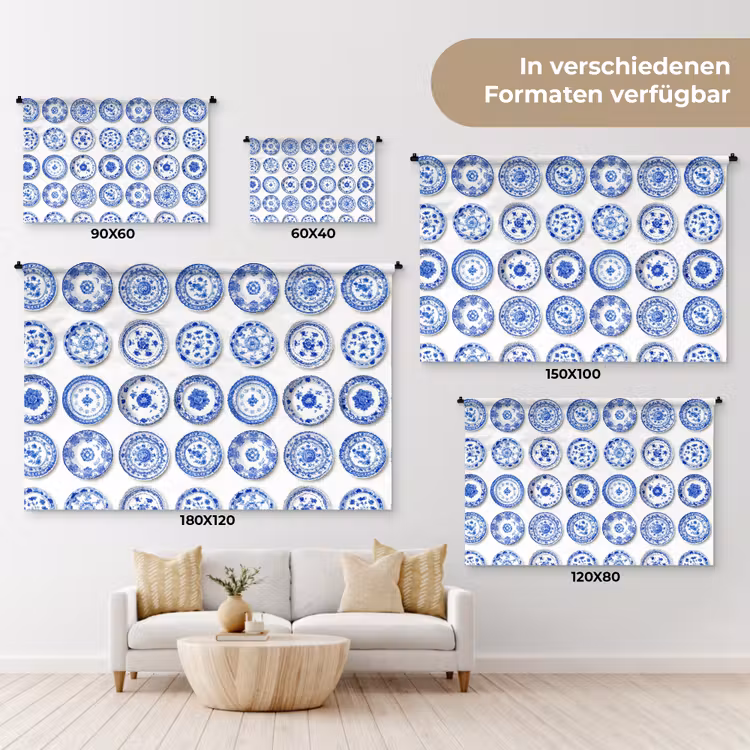 Borden - Bloemen - Patroon - Blauw Wandkleed katoen klein 269 -tsfeer8_DE
