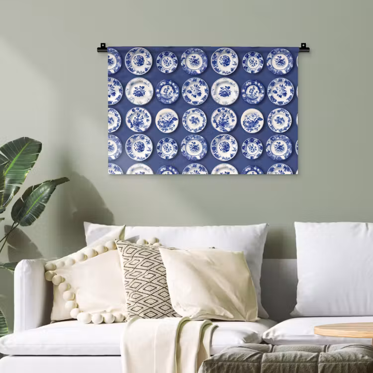 Borden - Floraal - Blauw Wandkleed katoen klein 269 -sfeer7