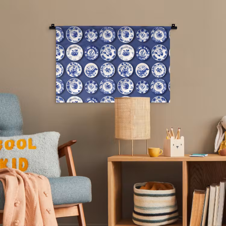 Borden - Floraal - Blauw Wandkleed katoen klein 269 -wsfeer4_kind