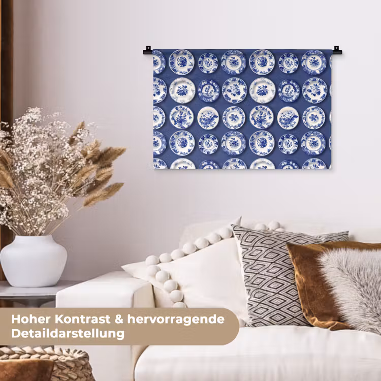 Borden - Floraal - Blauw Wandkleed katoen klein 269 -tsfeer1_DE