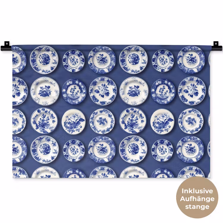 Borden - Floraal - Blauw Wandkleed katoen klein 269 -t3d_DE