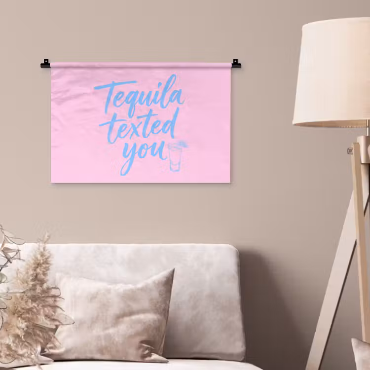 Tequila texted you - Roze - Blauw Wandkleed katoen klein -sfeer4