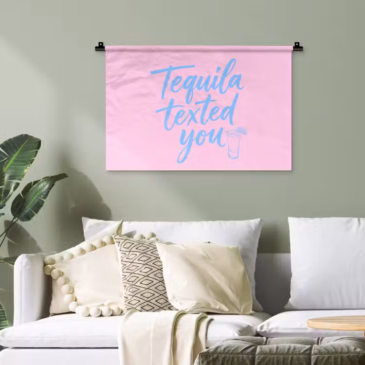 Tequila texted you - Roze - Blauw Wandkleed katoen klein -sfeer7