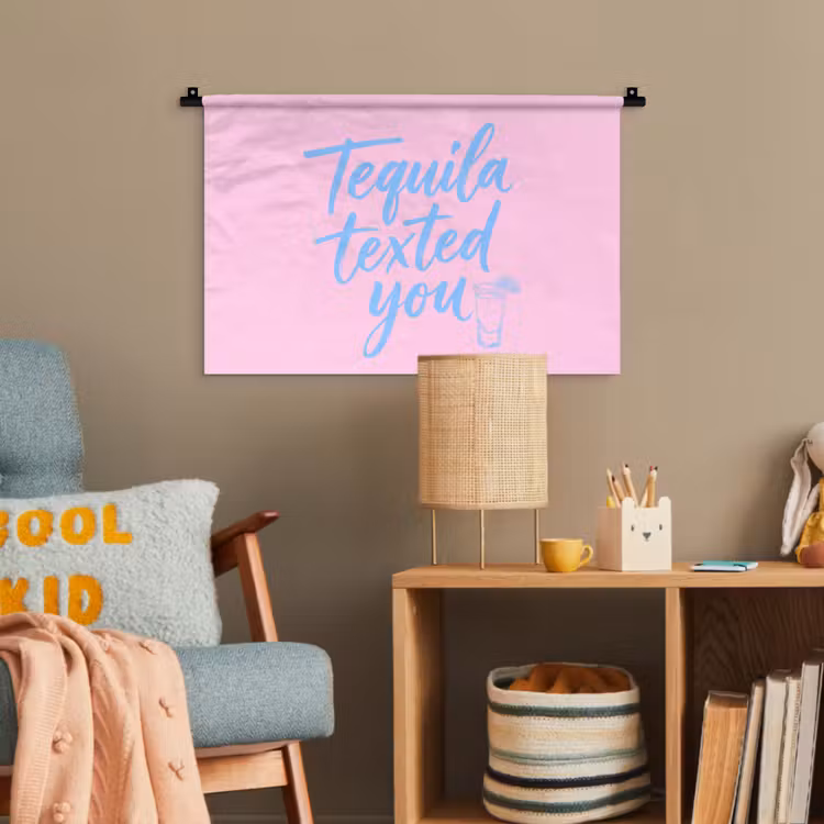 Tequila texted you - Roze - Blauw Wandkleed katoen klein -wsfeer4_kind