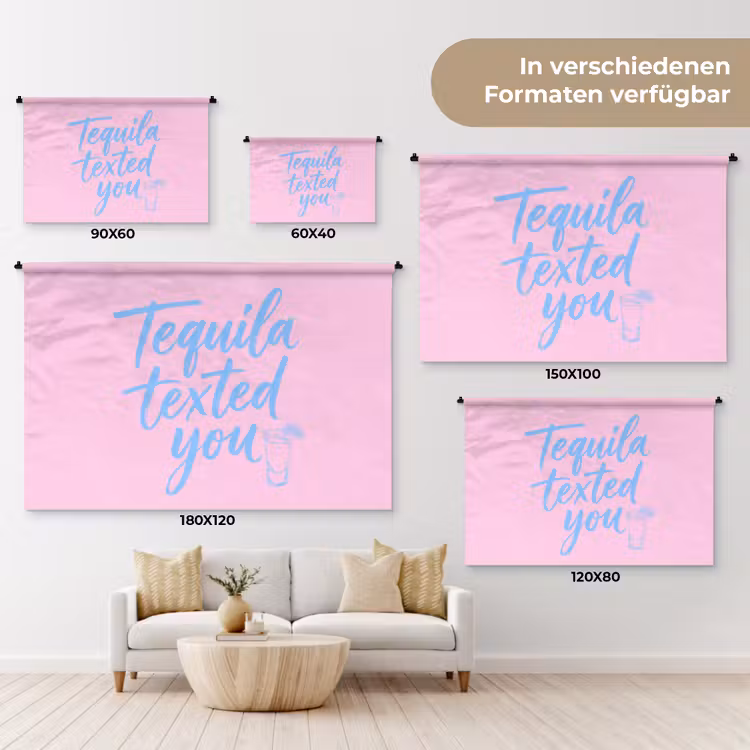 Tequila texted you - Roze - Blauw Wandkleed katoen klein -tsfeer8_DE
