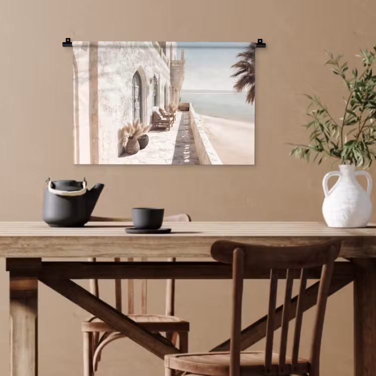 Terras - Stoelen - Strand - Beige Wandkleed katoen klein -sfeer6