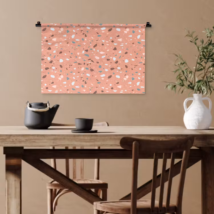 Terrazzo - Patroon - Kleurrijk - Roze - Blauw Wandkleed katoen klein 269 -sfeer6