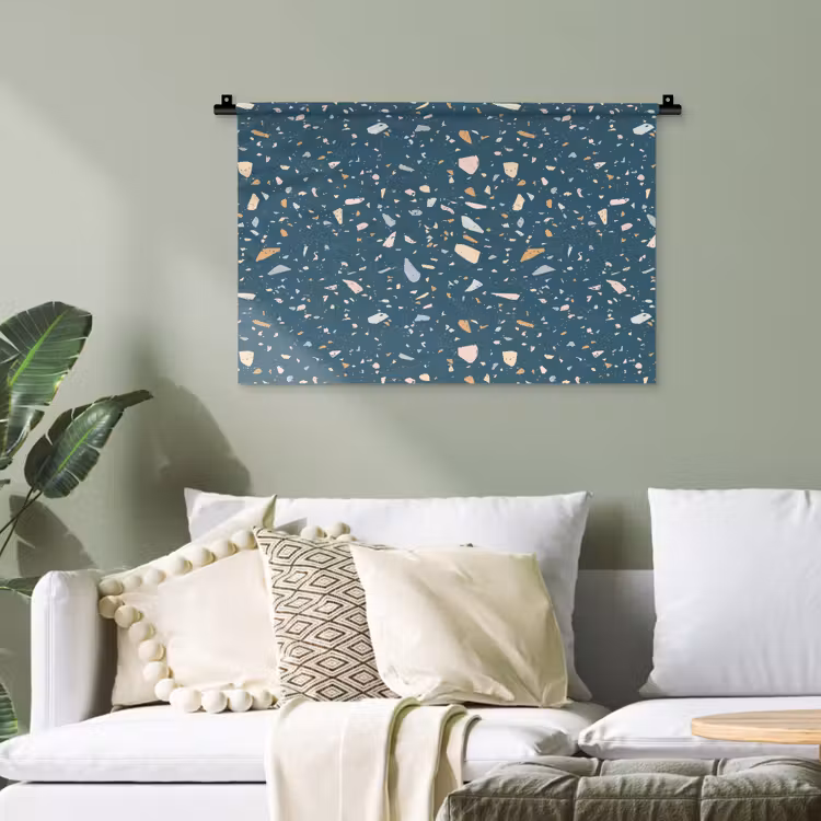 Terrazzo - Patroon - Kleurrijk - Diep blauw Wandkleed katoen klein 269 -sfeer7