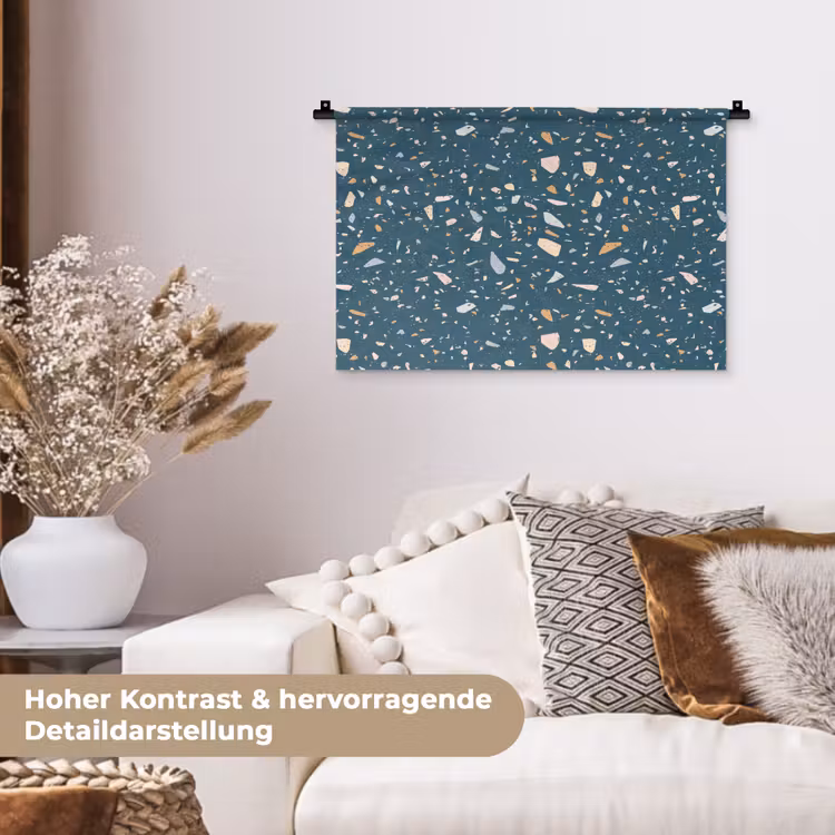 Terrazzo - Patroon - Kleurrijk - Diep blauw Wandkleed katoen klein 269 -tsfeer1_DE