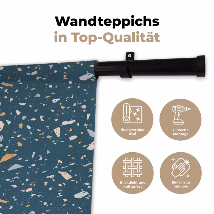 Terrazzo - Patroon - Kleurrijk - Diep blauw Wandkleed katoen klein 269 -tsfeer2_DE