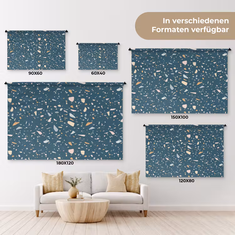 Terrazzo - Patroon - Kleurrijk - Diep blauw Wandkleed katoen klein 269 -tsfeer8_DE