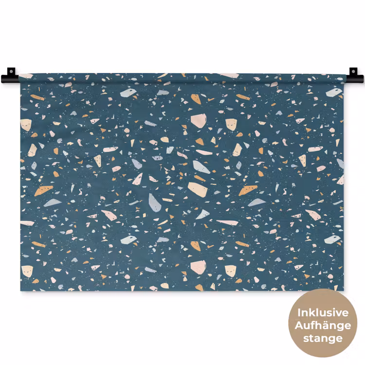 Terrazzo - Patroon - Kleurrijk - Diep blauw Wandkleed katoen klein 269 -t3d_DE