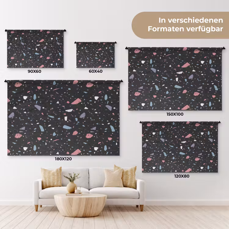 Terrazzo - Patroon - Zwart - Zacht Wandkleed katoen klein 269 -tsfeer8_DE