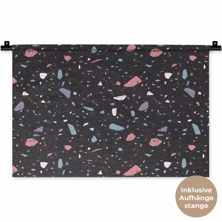 Terrazzo - Patroon - Zwart - Zacht Wandkleed katoen klein 269 -t3d_DE