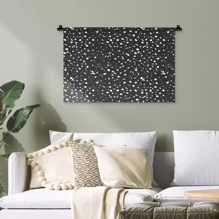 Terrazzo - Patroon - Zwart - Wit Wandkleed katoen klein 269 -sfeer7