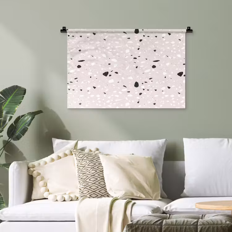 Terrazzo - Patroon - Zacht - Zwart - Wit Wandkleed katoen klein 269 -sfeer7