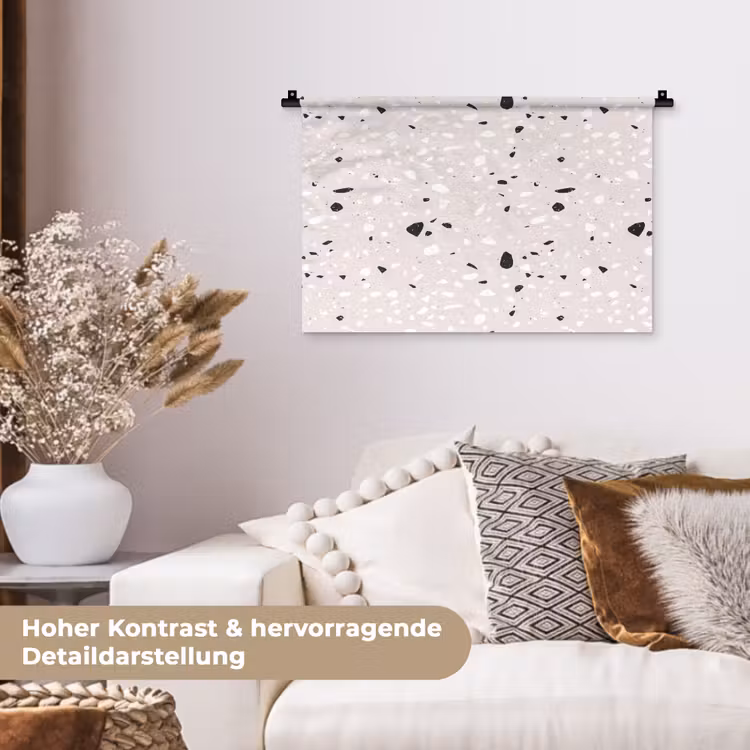 Terrazzo - Patroon - Zacht - Zwart - Wit Wandkleed katoen klein 269 -tsfeer1_DE