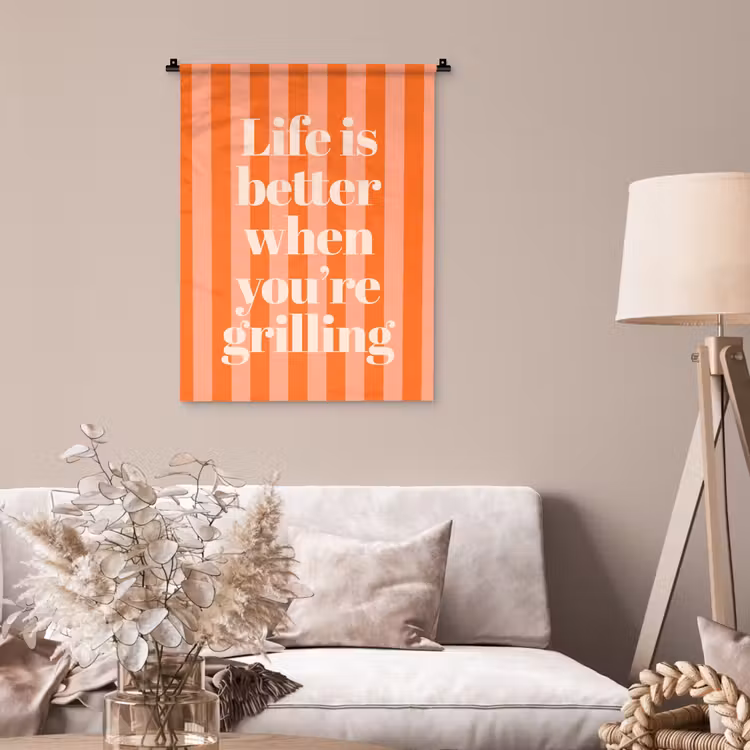 Tekst - Gestreept - Oranje - Zomer Wandkleed katoen klein -sfeer4