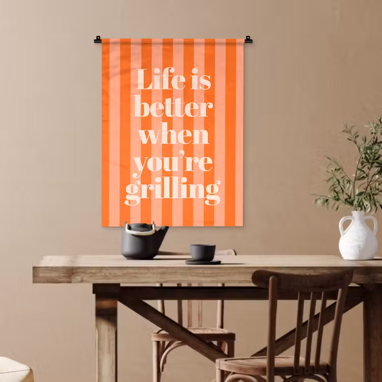 Tekst - Gestreept - Oranje - Zomer Wandkleed katoen klein -sfeer6