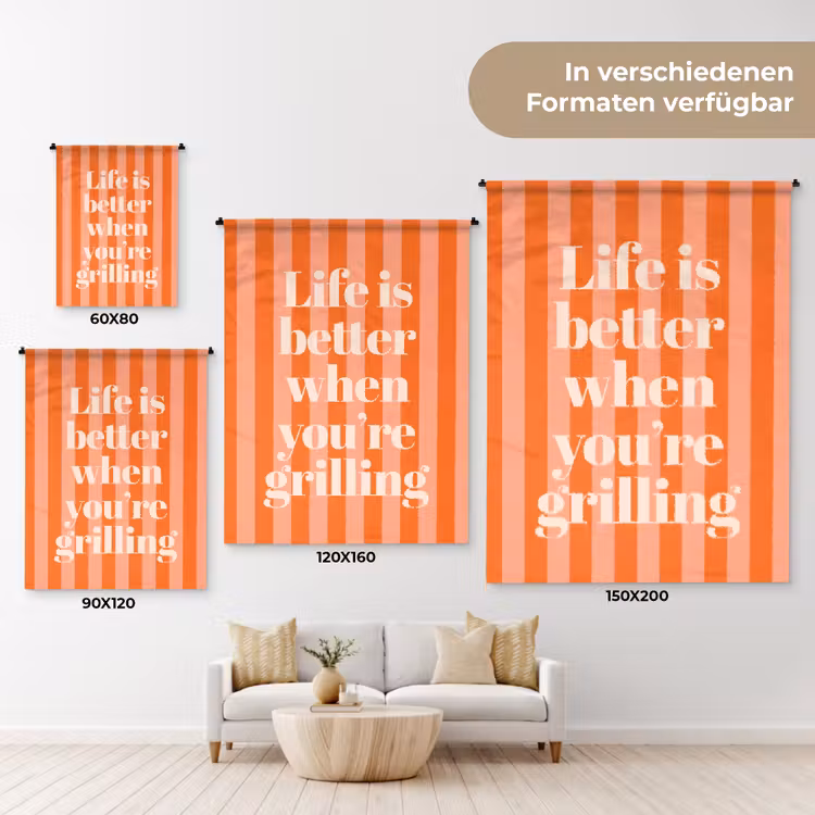 Tekst - Gestreept - Oranje - Zomer Wandkleed katoen klein -tsfeer8_DE