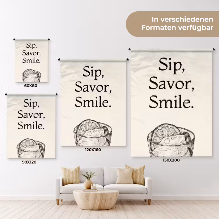 Tekst - Glas - Getekend - Citroen Wandkleed katoen klein -tsfeer8_DE