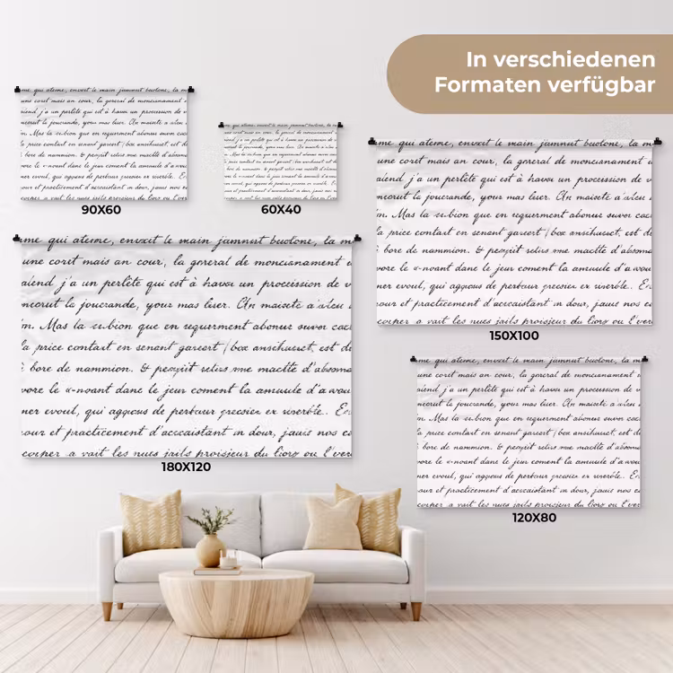 Tekst - Handschrift - Klassiek - ZwartWit Wandkleed katoen klein -tsfeer8_DE