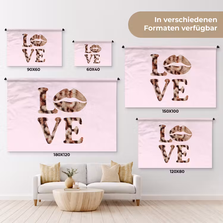 Tekst - Love - Pantervacht - Lichtroze Wandkleed katoen klein -tsfeer8_DE