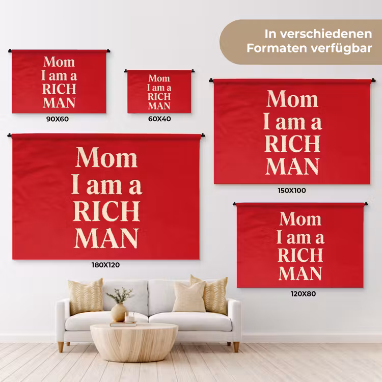 Tekst - Rijkdom - Motivatie - Rood - Modern Wandkleed katoen klein -tsfeer8_DE
