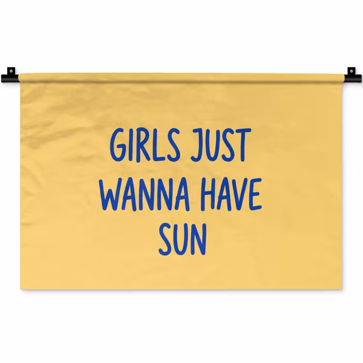 Tekst - Zon - Zomer - Modern - Geel Wandkleed katoen klein -zz3d