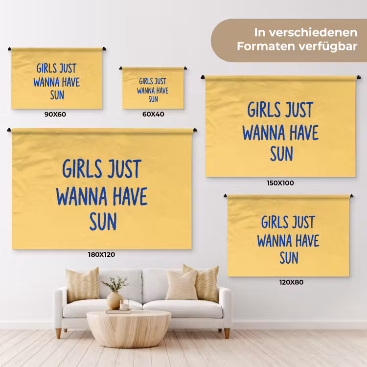 Tekst - Zon - Zomer - Modern - Geel Wandkleed katoen klein -tsfeer8_DE