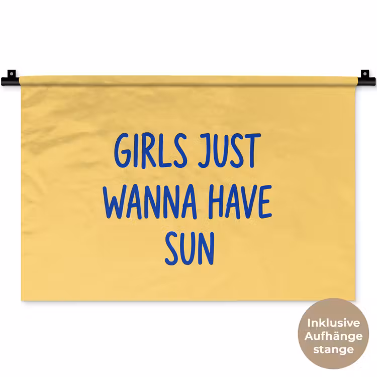 Tekst - Zon - Zomer - Modern - Geel Wandkleed katoen klein -t3d_DE
