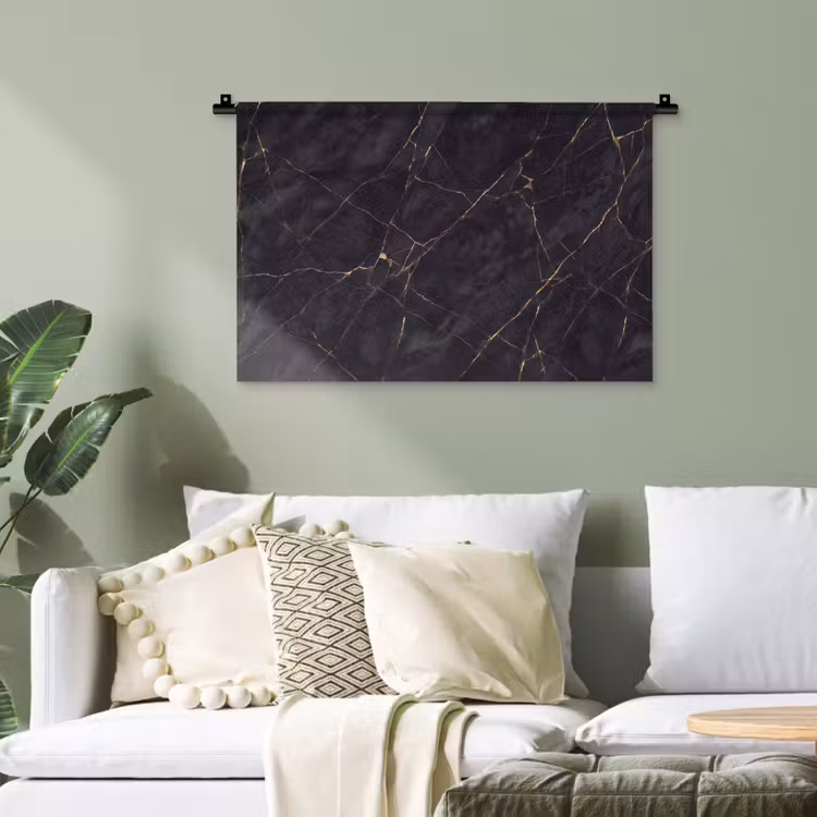 Textuur - Gouden lijnen - Abstract - Modern - Zwart Wandkleed katoen klein -sfeer7