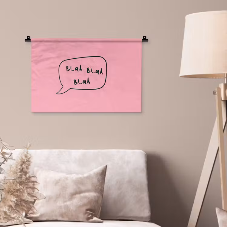 Tekstwolkje - BLAH BLAH BLAH - Roze Wandkleed katoen klein -sfeer4