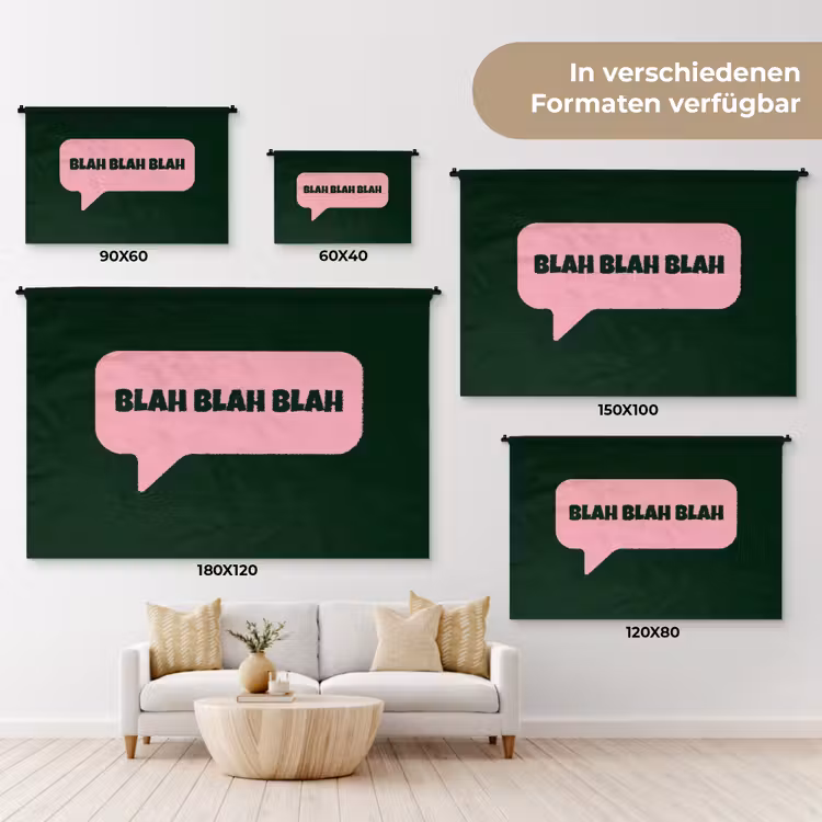 Tekstwolk - BLAH BLAH BLAH - Roze Wandkleed katoen klein -tsfeer8_DE