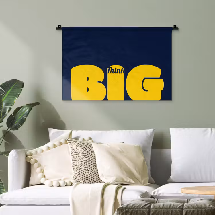 Think big - Blauw - Geel Wandkleed katoen klein -sfeer7
