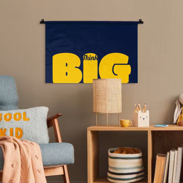 Think big - Blauw - Geel Wandkleed katoen klein -wsfeer4_kind
