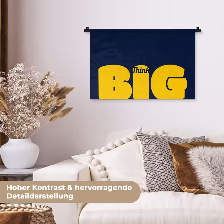 Think big - Blauw - Geel Wandkleed katoen klein -tsfeer1_DE
