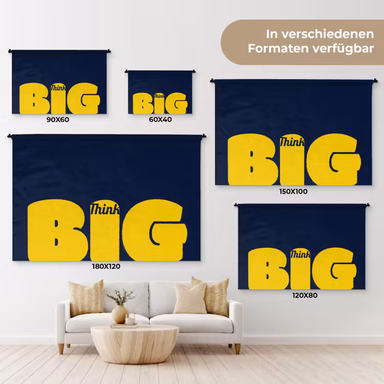Think big - Blauw - Geel Wandkleed katoen klein -tsfeer8_DE