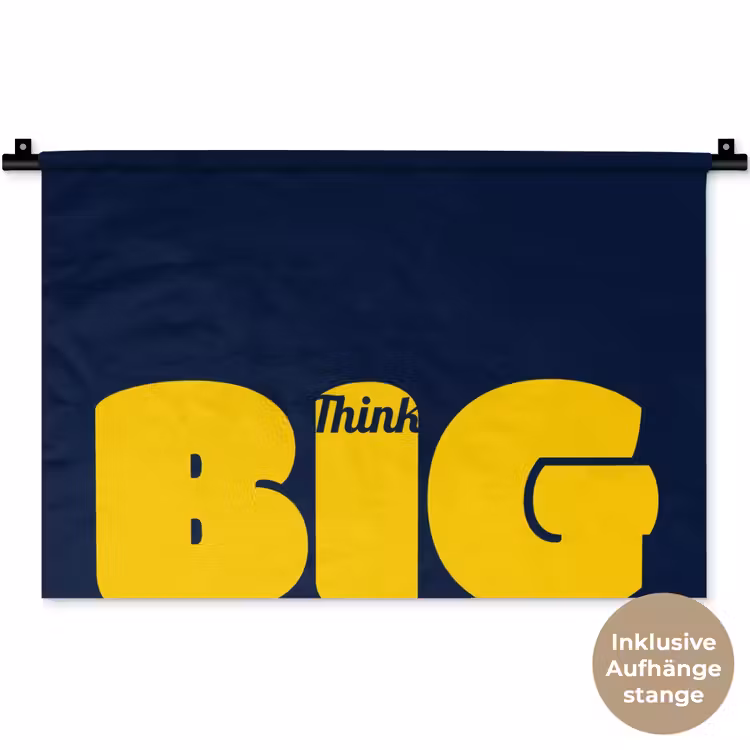 Think big - Blauw - Geel Wandkleed katoen klein -t3d_DE