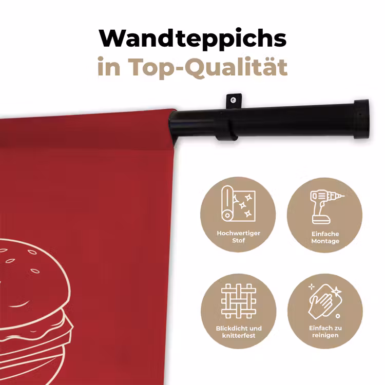 Dieprood - Lijntekening - Tekst - Hamburger Wandkleed katoen klein -tsfeer2_DE
