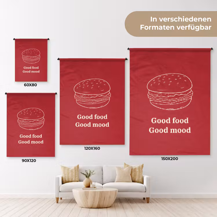 Dieprood - Lijntekening - Tekst - Hamburger Wandkleed katoen klein -tsfeer8_DE