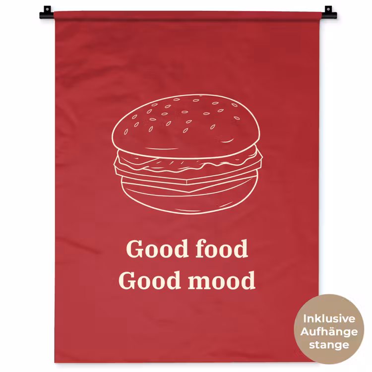 Dieprood - Lijntekening - Tekst - Hamburger Wandkleed katoen klein -t3d_DE