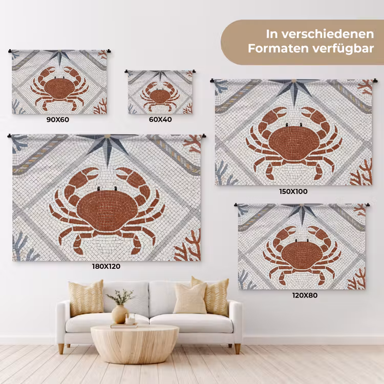Dier - Mozaïek - Zee - Klassiek - Bruin Wandkleed katoen klein -tsfeer8_DE