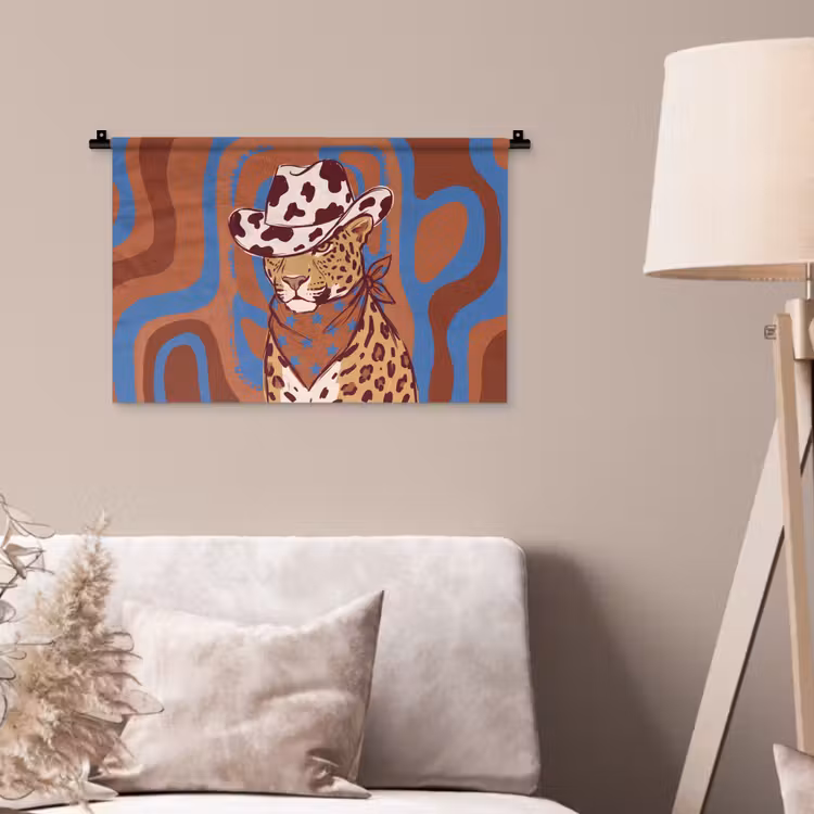 Dieren - Cowboyhoed - Modern - Illustratie - Bruin Wandkleed katoen klein -sfeer4