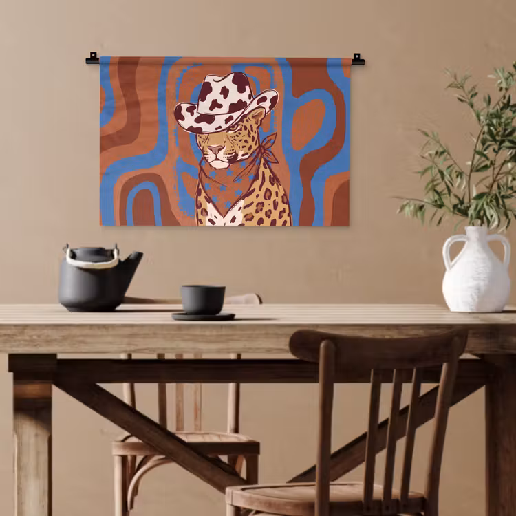 Dieren - Cowboyhoed - Modern - Illustratie - Bruin Wandkleed katoen klein -sfeer6