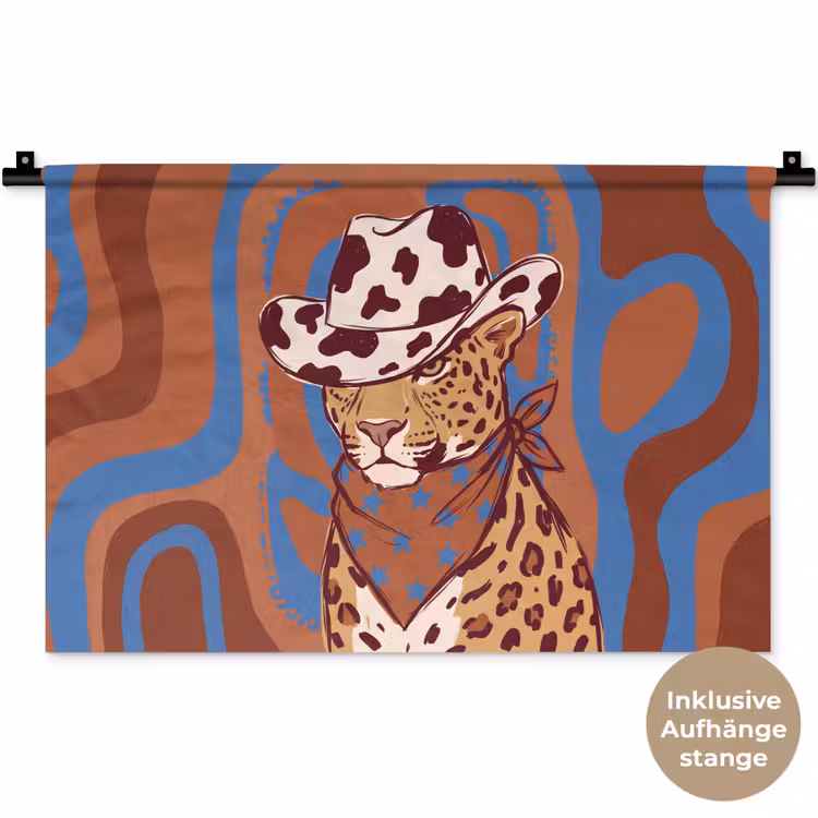 Dieren - Cowboyhoed - Modern - Illustratie - Bruin Wandkleed katoen klein -t3d_DE