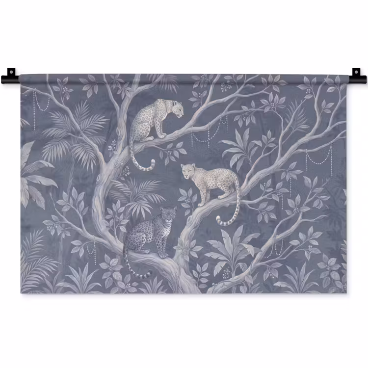 Dieren - Jungle - Illustratie - Bomen - Blauw Wandkleed katoen klein -zz3d
