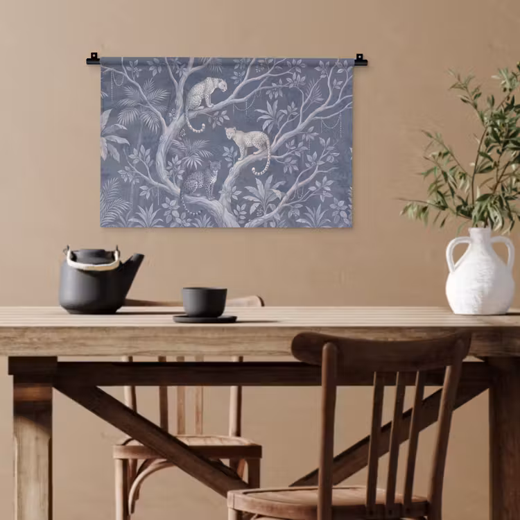 Dieren - Jungle - Illustratie - Bomen - Blauw Wandkleed katoen klein -sfeer6