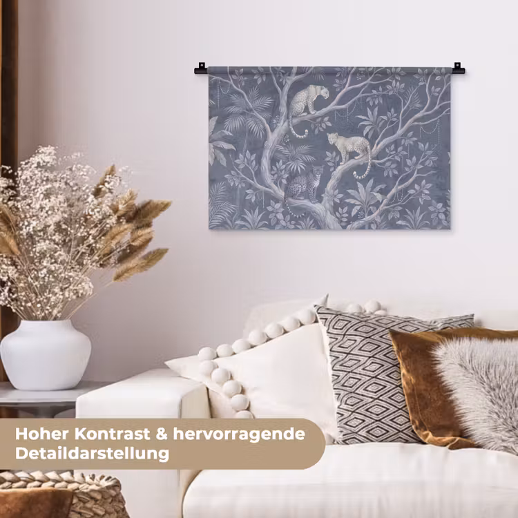 Dieren - Jungle - Illustratie - Bomen - Blauw Wandkleed katoen klein -tsfeer1_DE