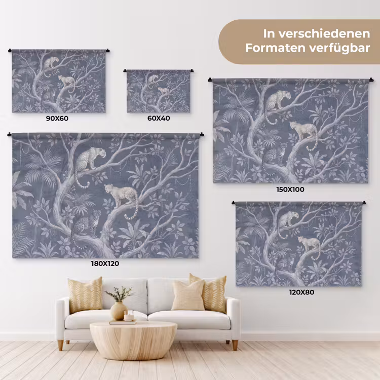 Dieren - Jungle - Illustratie - Bomen - Blauw Wandkleed katoen klein -tsfeer8_DE
